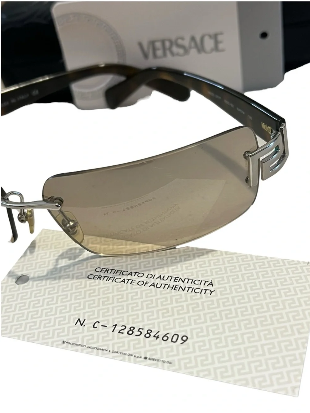 Authentic Versace MOD 2017-B 1000/8Z Rimless Sunglasses Tortoise Silver Y2K 64-1